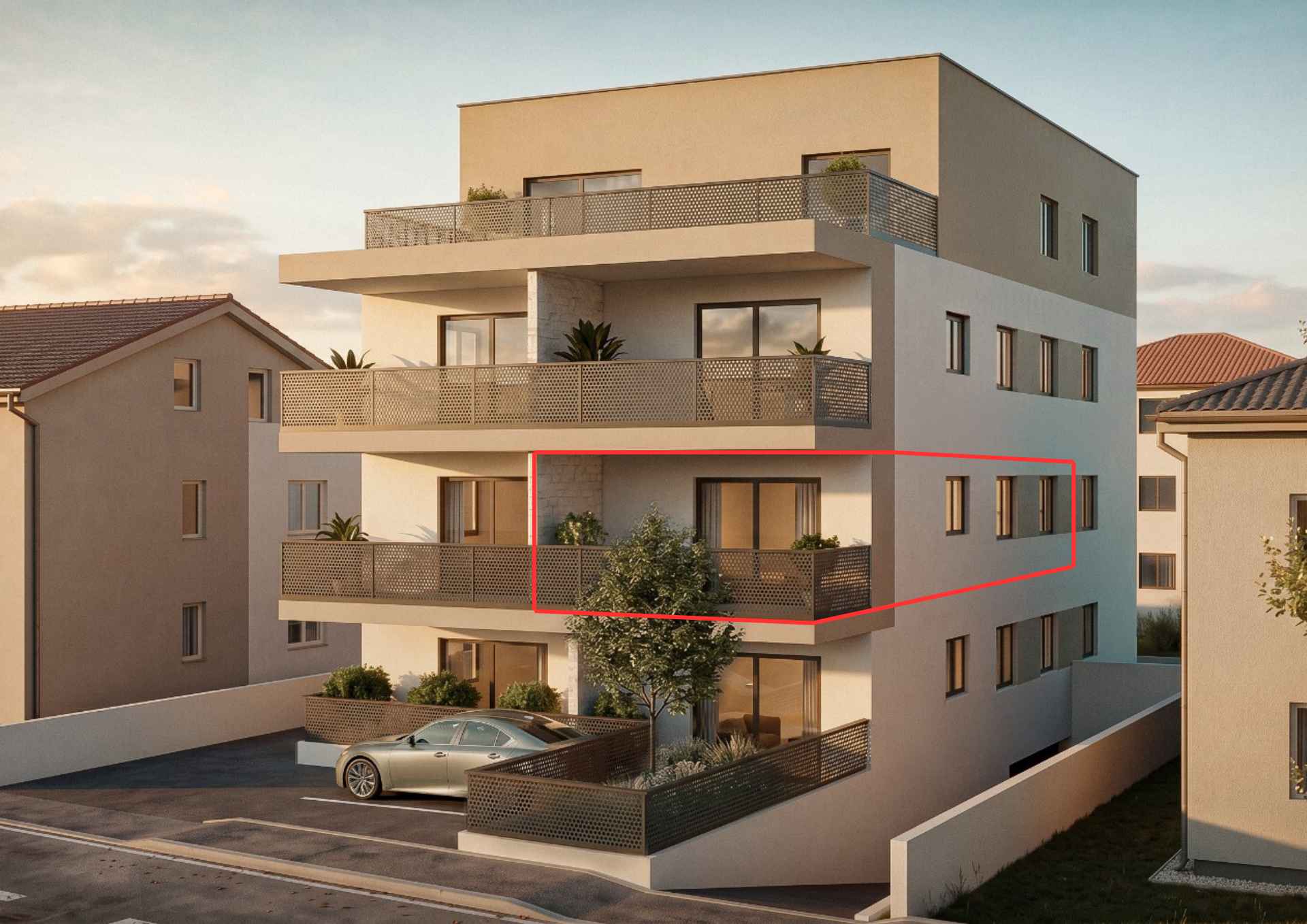 Pročelje zgrade iz desnog kuta - 3D vizualizacija, Bolnička cesta 37, Vrapče